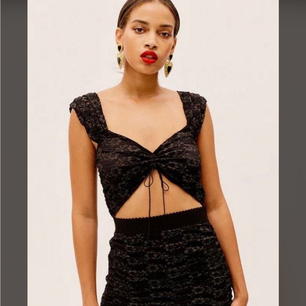 For Love & Lemons Joanna Black Lace Midi Dress